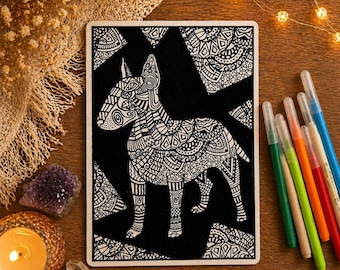 Velvet Coloring Kit, Bull Terrier Design, Stress Relief Art Activity, Travel Craft (12 Markers)