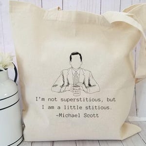 Michael Scott Little Stitious Funny The Office Gift Show Cotton Tote Bag