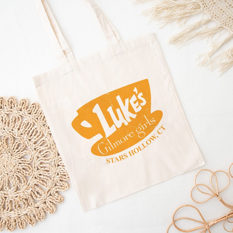 FEELMEM Gilmore Tv Show Gift Luke's Diner Inspired Canvas Tote Bag Lorelai Rory Gilmore Fan Gift Reusable Tote Shoulder Bag