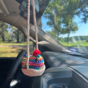 Crochet Chicken Swing: Handmade Car Mirror Hanger