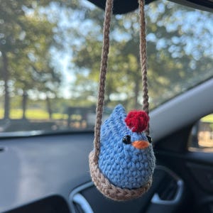 Crochet Chicken Swing: Car Mirror Hanger, Handmade Acrylic Decor