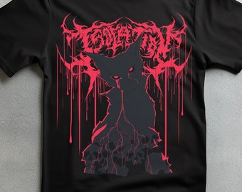 T-shirt do gato preto de <br> Promoção Relâmpago! Camisa Trippy | Crosta Punk Grunge | Moda estética escura | Academia Negra | Roupas góticas | Roupas ousadas