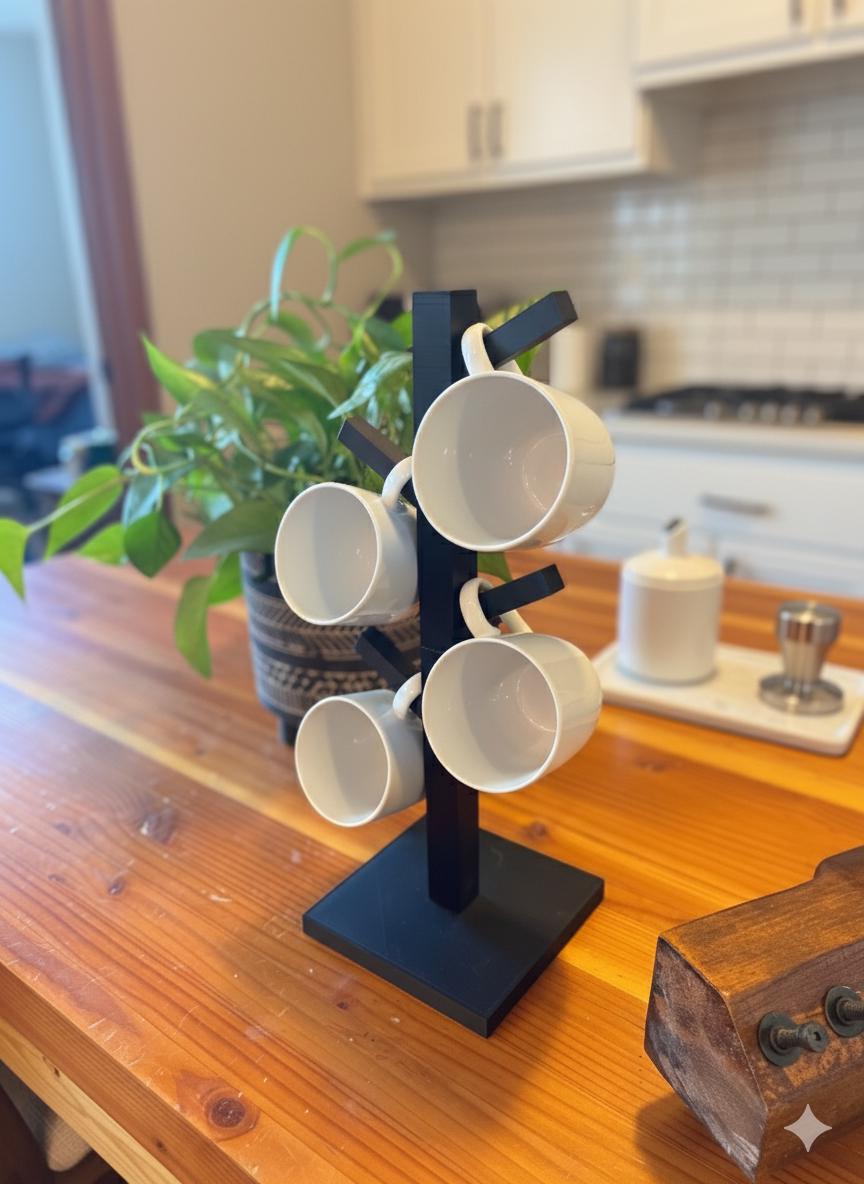Mug Tree Modern, 4 Cup Mug Holder Stand, 3D Printed Mug Rack, Countertop  Coffee Mug Organizer, Minimalist Kitchen Decor