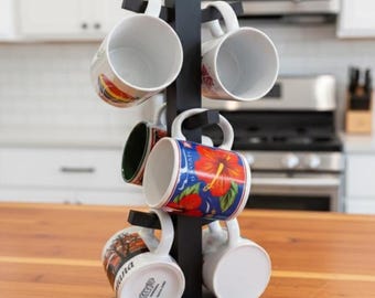 Mug Tree Modern, Coffee Mug Holder, Mug Rack Stand, 3D Printed Mug Organizer, Countertop Coffee Cup Holder | 6 Cup