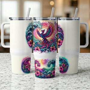 40 oz Phoenix Tumbler Wrap, Ocean 40 ounce sublimatiesjabloon, zomer strand bloemen, 40 oz tropische, STRAIGHT, TAPERED en DISTRISED bestanden