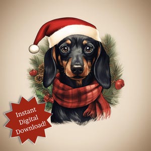 Whimsical Watercolor Dachshund Christmas Clip Art - Instant Digital Download for Festive DIY Projects! Commercial Use Included