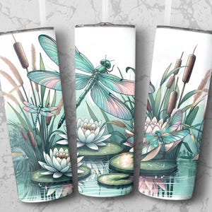 Libelle und Lily Pond Digital Tumbler Wrap Design, Natur inspirierte Tumbler Art, Libellen Geschenke, Water Lilie Tumbler Wrap