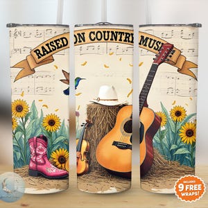 Country & Western en relief sur papier peint pour verre de musique country, sublimation Western vintage PNG, téléchargement immédiat, guitare et tournesols imprimable