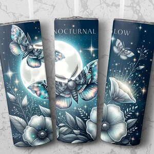 Nachtelijke gloed nachtvlinder Tumbler wrap volle maan bloemdessin Digitale Download Instant Art