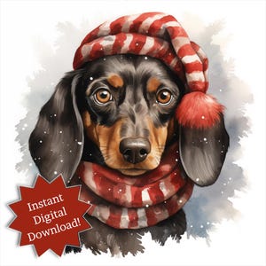 Whimsical Watercolor Dachshund Christmas Clip Art - Instant Digital Download for Festive DIY Projects! Commercial Use Included
