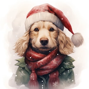 Goldendoodles Clip Art digitale di un cucciolo festivo con cappello da Babbo Natale Festeggia la stagione con un adorabile cagnolino natalizio per biglietti, tazze, magliette