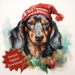 Whimsical Watercolor Dachshund Christmas Clip Art - Instant Digital Download for Festive DIY Projects! Commercial Use Included