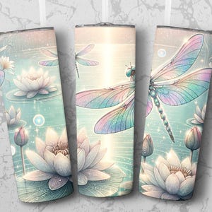 Libelle Lotus Blume Digital Tumbler Wrap Design, Sublimation druckbare Datei, Natur inspiriert Tumbler Wrap, Pastellfarben, hohe Auflösung