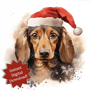 Whimsical Watercolor Dachshund Christmas Clip Art - Instant Digital Download for Festive DIY Projects! Commercial Use Included