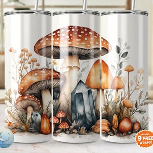 Envoltório de copo de cogumelo caprichoso, download digital, arte de cogumelos da floresta, impressão de floresta abstrata, design de natureza de outono, vibrações rústicas