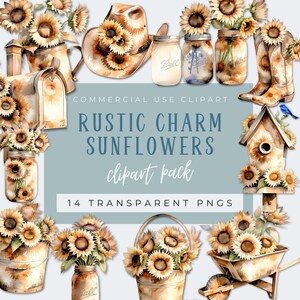 Rustic Sunflower Clip Art | Digital Download | AI-Generated Sunflower Graphics PNG Clipart