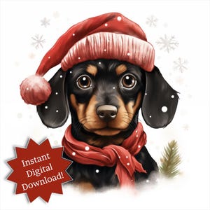 Whimsical Watercolor Dachshund Christmas Clip Art - Instant Digital Download for Festive DIY Projects! Commercial Use Included