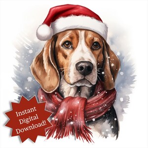 Grillige beagle kerst illustraties schattig aquarel hond ontwerp uniek cadeau idee clipart, hondenliefhebbers ontwerpen