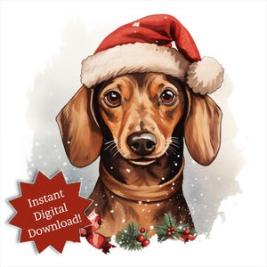Whimsical Watercolor Dachshund Christmas Clip Art - Instant Digital Download for Festive DIY Projects! Commercial Use Included