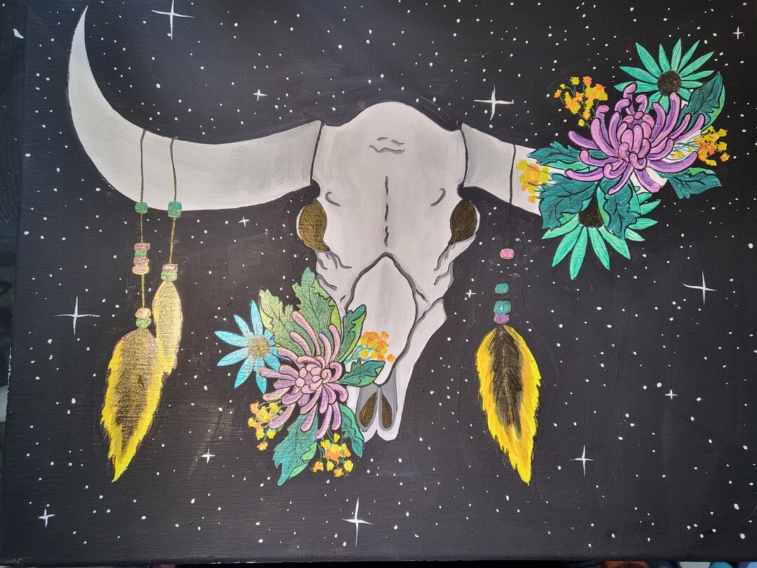 Original Bull Skull Painting Etsy