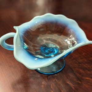 Antique Dugan/Diamond Rayed Jane Nappy in Blue Opalescent Glass
