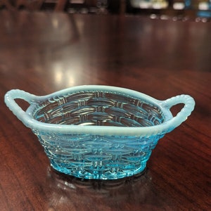 Antique Opalescent Glass 1882 Sowerby Blue Victorian Hamper Novelty Basket