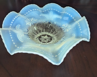 Scarce Antique Northwood Sir Lancelot Bowl in White Opalescent Glass