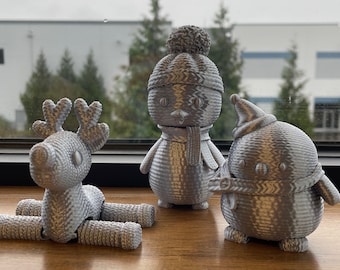 Christmas Figures - Penguins - Reindeer - Crochet - Flexi - Figurines - Decor - 3D Printed