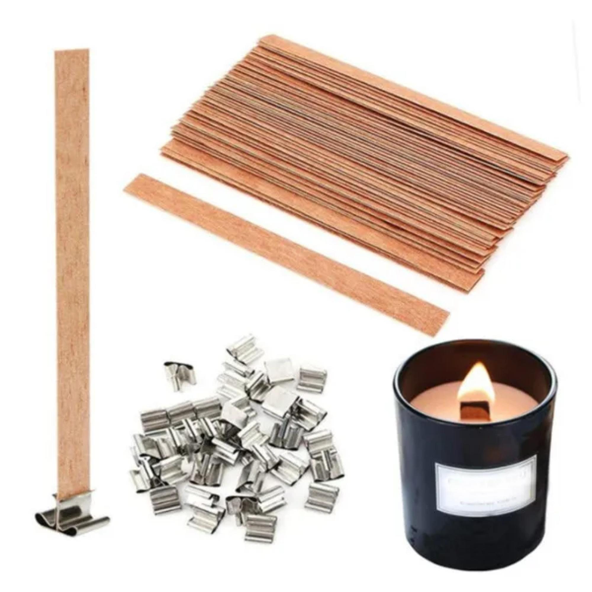 100PC Wood Candle Wick With Clips for Making Soy Candle Cross Wooded Wicks  Crackling Wood Wicks DIY Bee Soy Wax Candle Making Supplies 