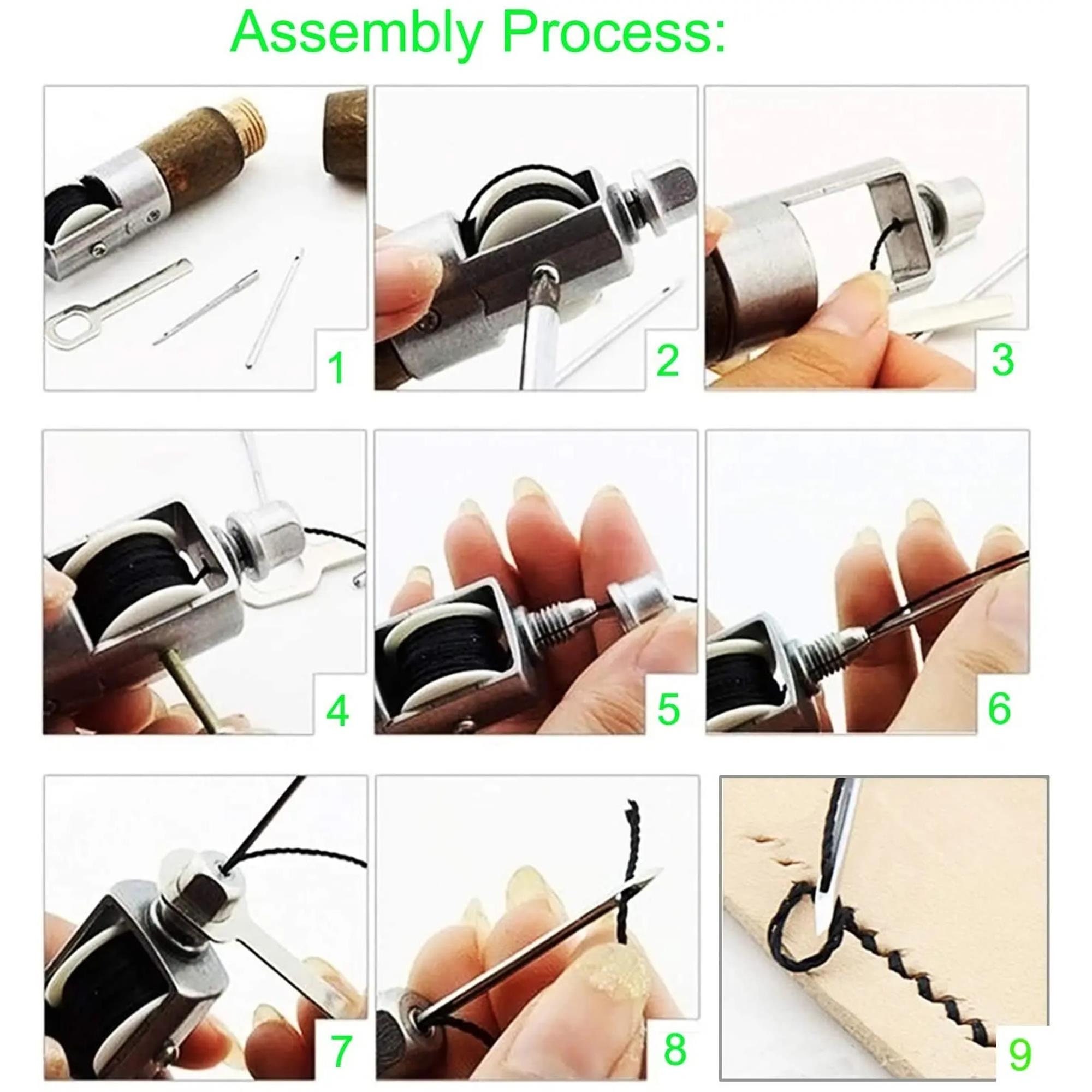 Kit de fil de poinçon à coudre cordonnier bricolage en cuir artisanat  piqueur outils de réparation couture rapide Pas de périphérique Spool