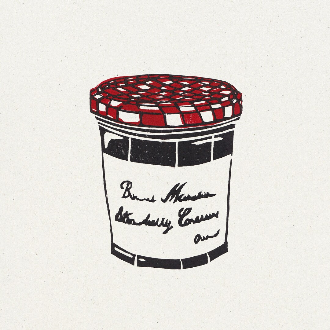 Jam Jar Original Linocut Print Black & Red on White A4 Etsy