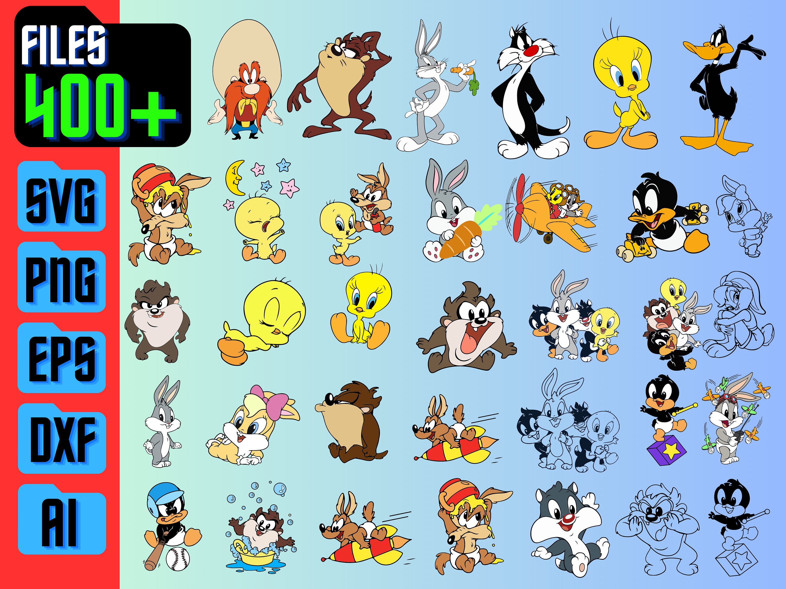 400 Looney Tunes Files, Looney Tunes SVG, Looney Tunes Clipart, Layered