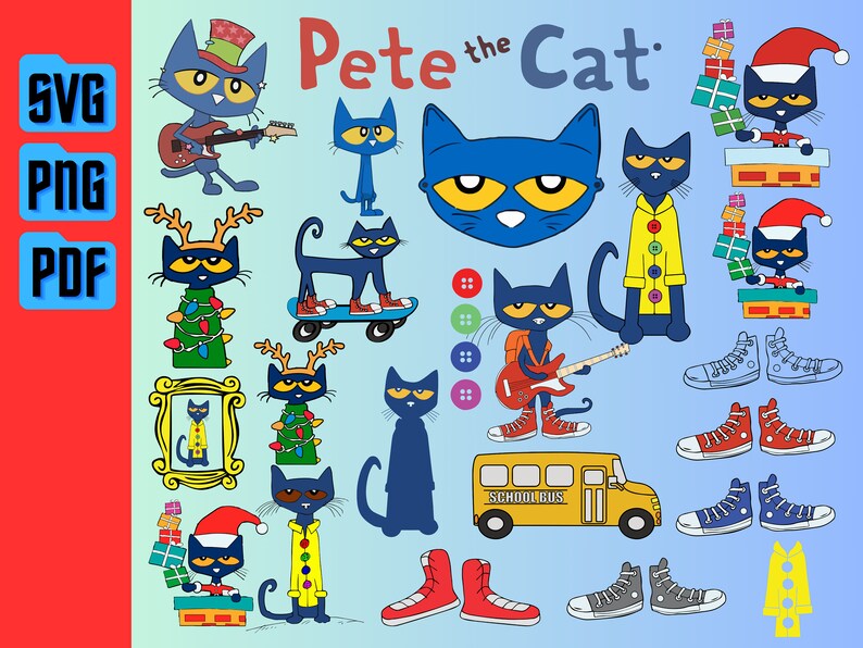 Pete the Cat Svg , Pete the Cat Cricut Vector Bundle , Pete the Cat