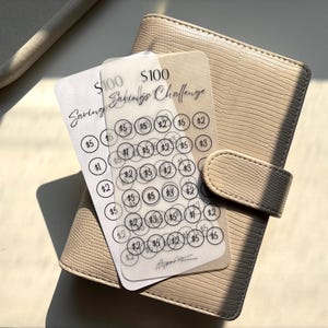 Défi d'économies de 100 dollars | Epargne papier vélin mat et papier cartonné brillant de suivi | Suivi des enveloppes de trésorerie | Format A6