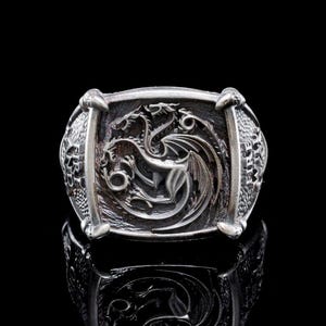 Dragon Silver Ring – 925 Sterling Gothic Fantasy Ring for Men – Handmade Mythical Jewelry – Gift for Him – Viking Style Ring