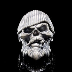 Bold Skull Silver Ring - 925 Sterling Gothic Ring for Men - Heavy Handmade Statement Ring - Gift for Him