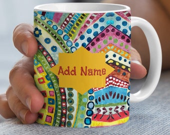 Personalized Colorful Mandala Mug, Custom Name Unique Gift, Bohemian Mug Design, Artistic Coffee Cup, Birthday Present Idea, Gift for Her