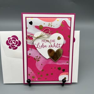 Biglietto d'auguri, biglietto regalo, timbro, amore, San Valentino, con scomparto per buoni