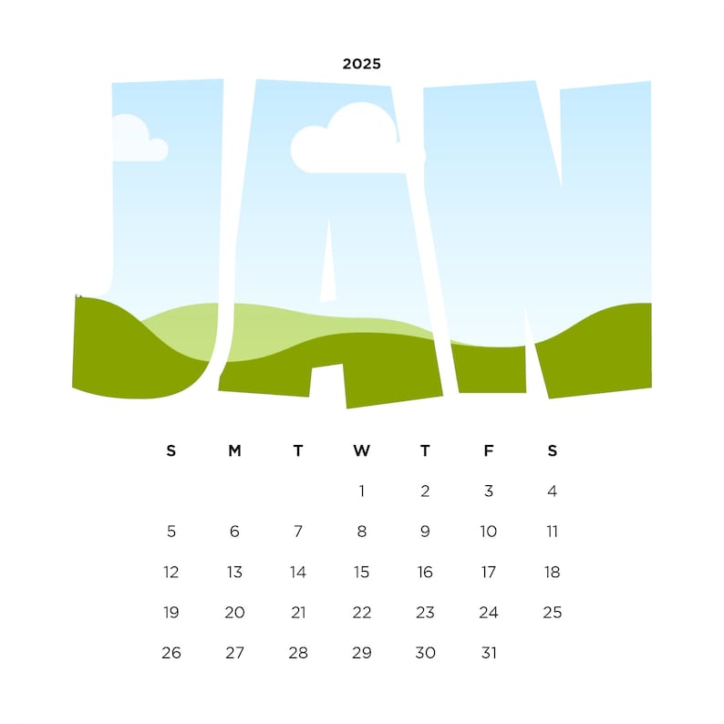 2025 Calendar Editable Canva Template White Etsy
