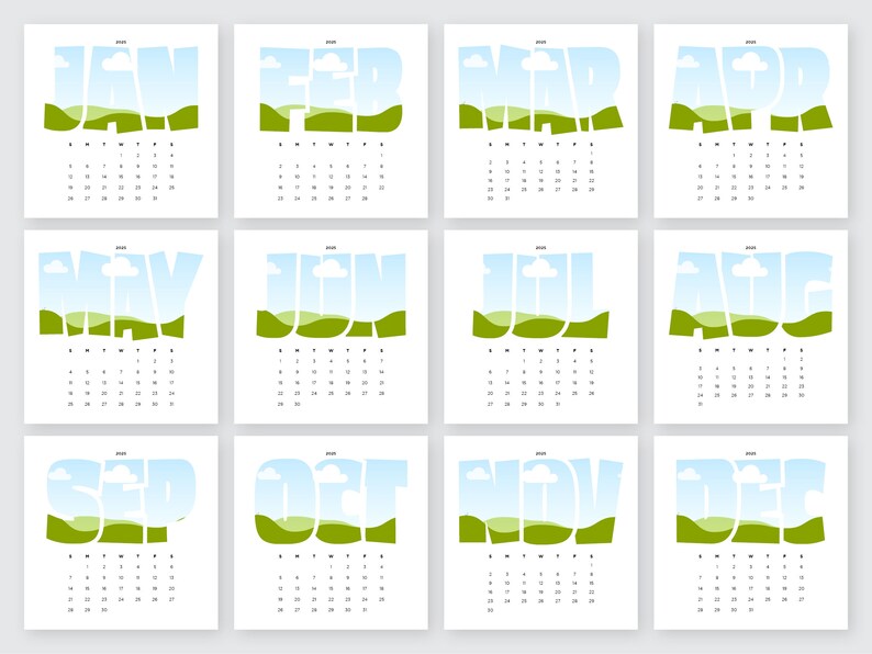 2025 Calendar Editable Canva Template White Etsy