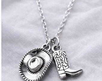 Unique Western Necklace |Antique Silver Cowboy Hat & Boot Pendant | Western Cowgirl Jewelry | Rodeo Gift | Country Charm Necklace| Gift Idea