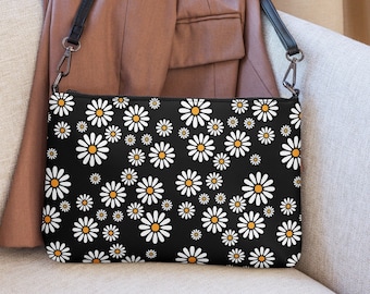 Black Daisy Crossbody Bag - Mother's Day Gift or Nurse Gift - Floral Shoulder Bag - Teacher Appreciation