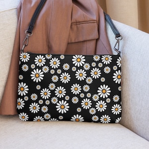 Bolso bandolera Black Daisy - Regalo del Día de la Madre o Regalo de Enfermera - Bolso de hombro floral - Apreciación del maestro