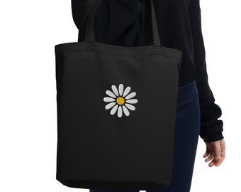 Embroidered Daisy Organic Tote Bag
