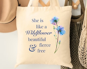 She is Like a Wildflower Floral Canvas Tote