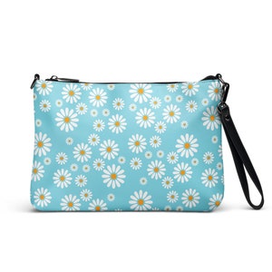 Bolso Daisy Azul Claro / Monedero Daisy Retro / Monedero Floral Hippie / Bolso Floral Pastel, Bolso de Cuero Vegano Retro 70s