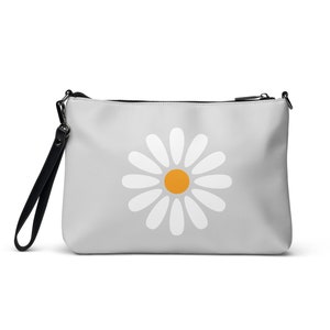 Bolso Daisy gris / Monedero retro Daisy / Monedero floral minimalista / Monedero crossbody Daisy, bolso de cuero vegano retro de los años 70