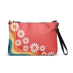 Bolso Retro Red Daisy / Bolso Retro Hippie / Bolso Retro de Cuero Vegano de los 70 / Monedero Hippie / Monedero Retro Daisy