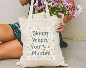 Daisy Floral Tote Bag: Bloom Where You Are Planted, Cotton Canvas