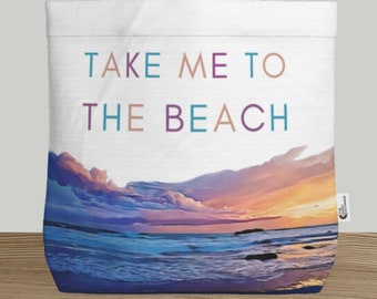 Take Me To The Beach Canvas Tote Bag: Large Reusable Shopping Bag